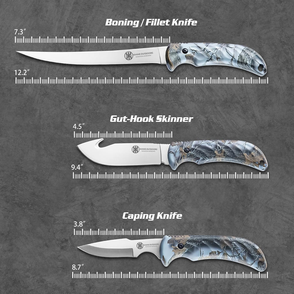 Hunting Deer Knife Set Field Dressing Kit | Game Processor Set, 8 pieces, Blue Handle