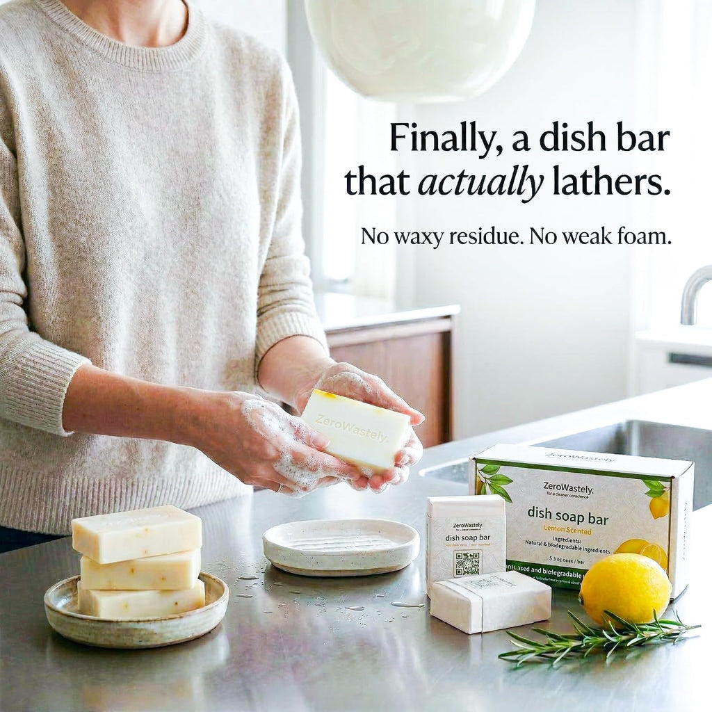 Natural Dish Soap Bar - Value Pack of 3 Solid Soap Block 16oz - Lemon Scented, Long Lasting, Skin Friendly