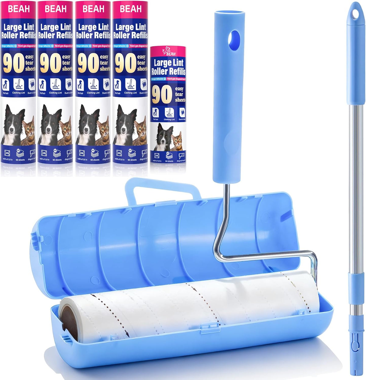 Lint Roller for Pet Hair Extra Sticky,10 Years Lifespan,9.45''/6.3" Pet Hair Removal Tool Roller for Pet Dog Cat Hair