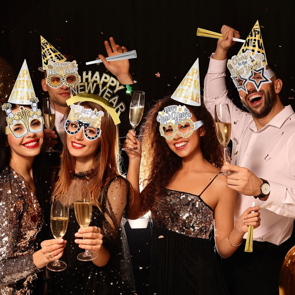 2026 New Year Eve Party Supplies 36pcs Gold Silver Years Eve Decorations Kit - Happy New Year Paper Glasses Headband
