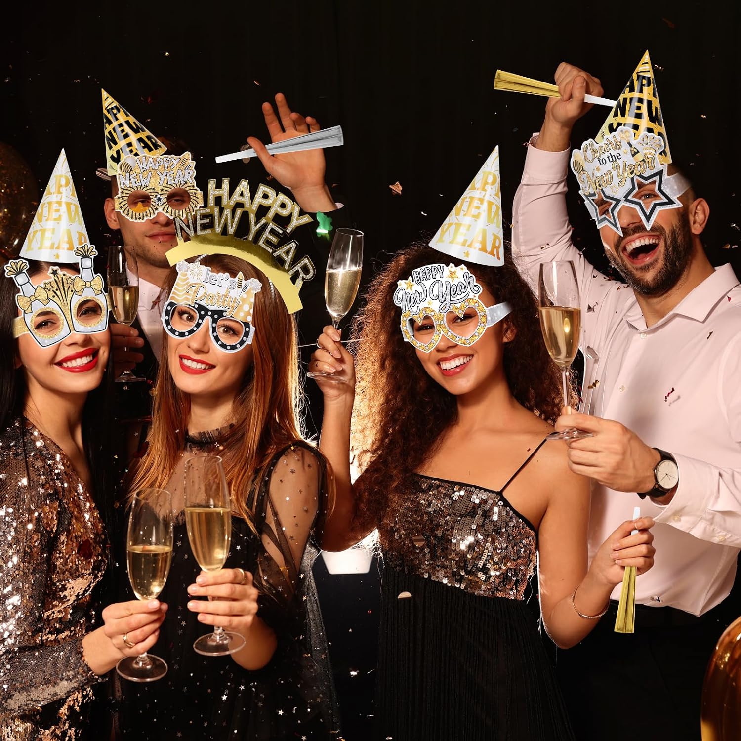 2026 New Year Eve Party Supplies 36pcs Gold Silver Years Eve Decorations Kit - Happy New Year Paper Glasses Headband
