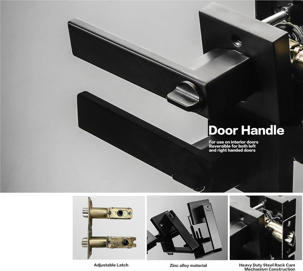 Exterior Door Lock Set with Deadbolt, Keyed Alike Door Handle with Lock, Heavy Duty Matte Black Door Knob and