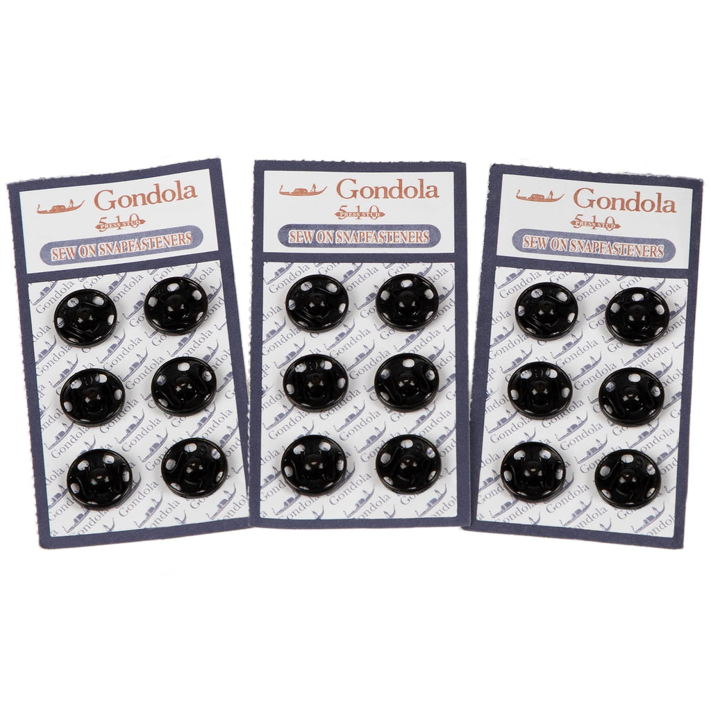 Sew on Snap Buttons, Metal Fasteners, 14mm, Black, 18 Sets