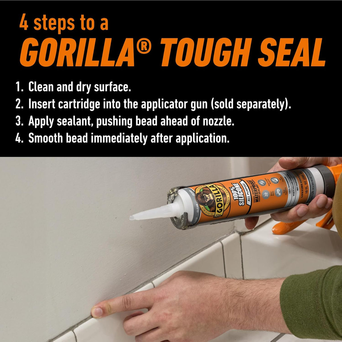 100% Silicone Waterproof Caulk, Clear, 10 oz Cartridge