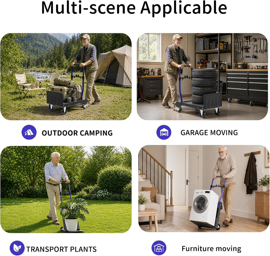 3-in-1 Folding Hand Truck – 330lbs Portable Dolly cart with Adjustable Handle,360° Swivel Casters & One-Touch Parking