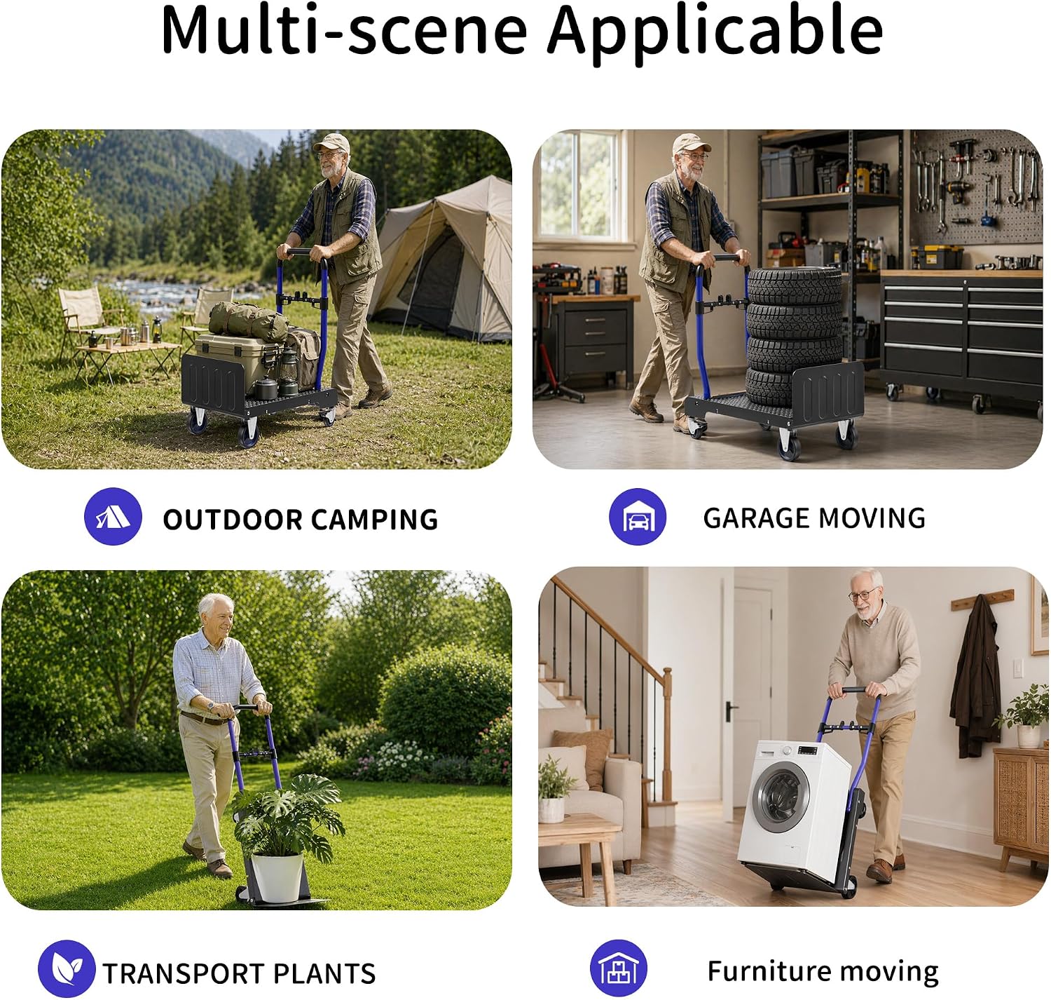 3-in-1 Folding Hand Truck – 330lbs Portable Dolly cart with Adjustable Handle,360° Swivel Casters & One-Touch Parking