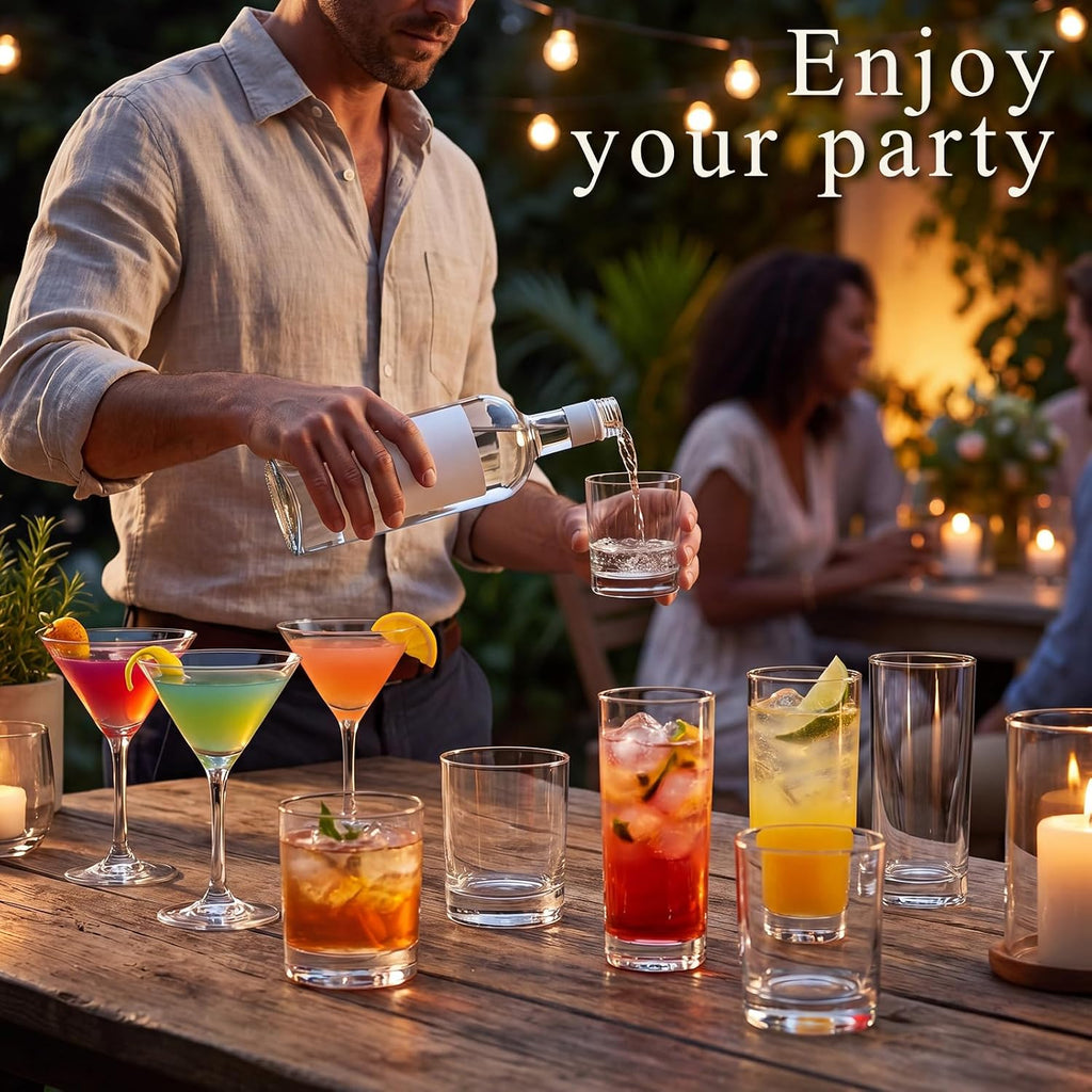12 Set Mixed Cocktail Glasses, Rock & Martini & Highball Glasses