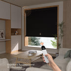 Motorized Roller Blinds with Remote Control, Blackout Linen Fabric-Matched Automatic Roller Shades for Windows