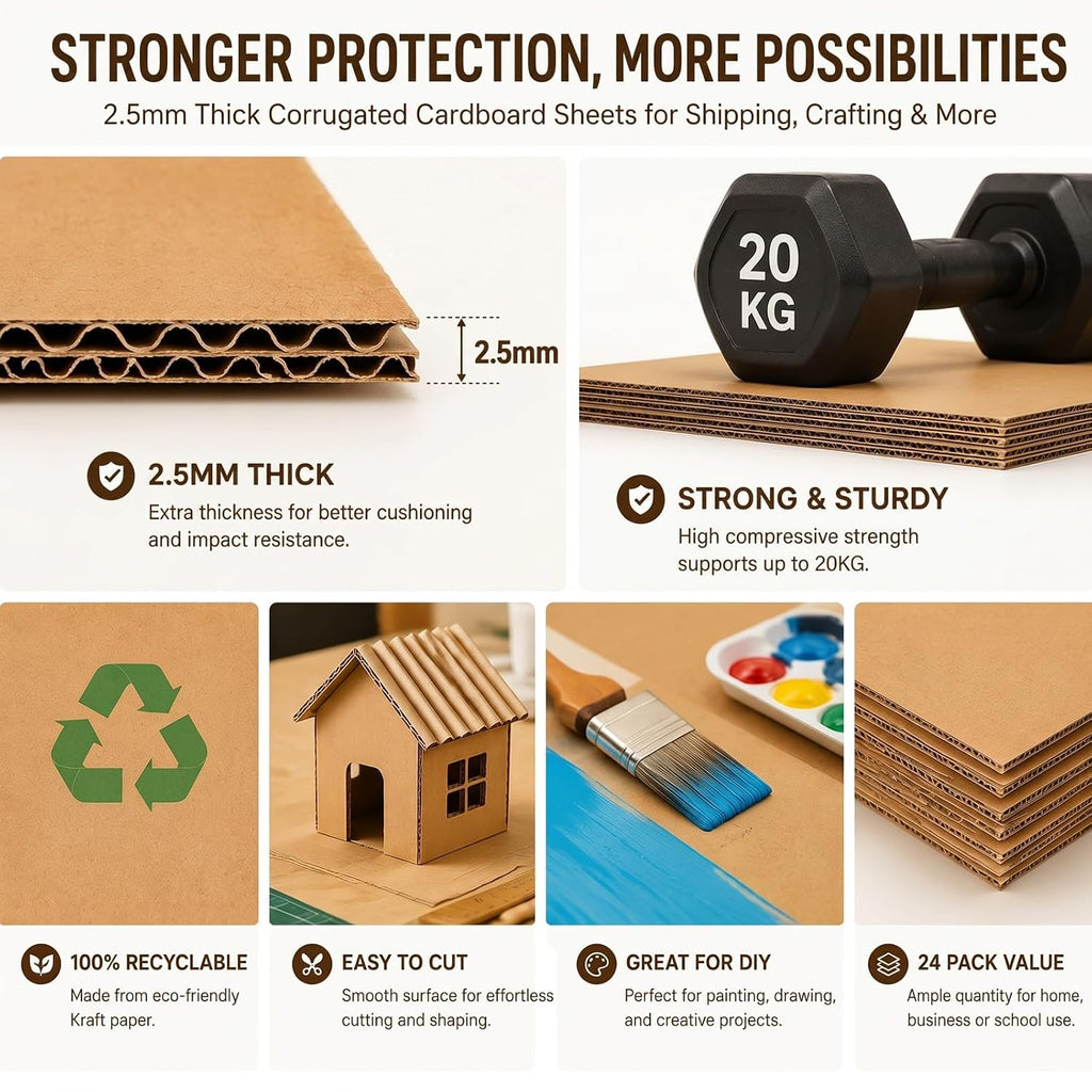24 Pack Corrugated Cardboard Sheets Set 20 x 30 Inch Kraft Brown Flat Packaging Inserts Packaging Cardboard Inserts