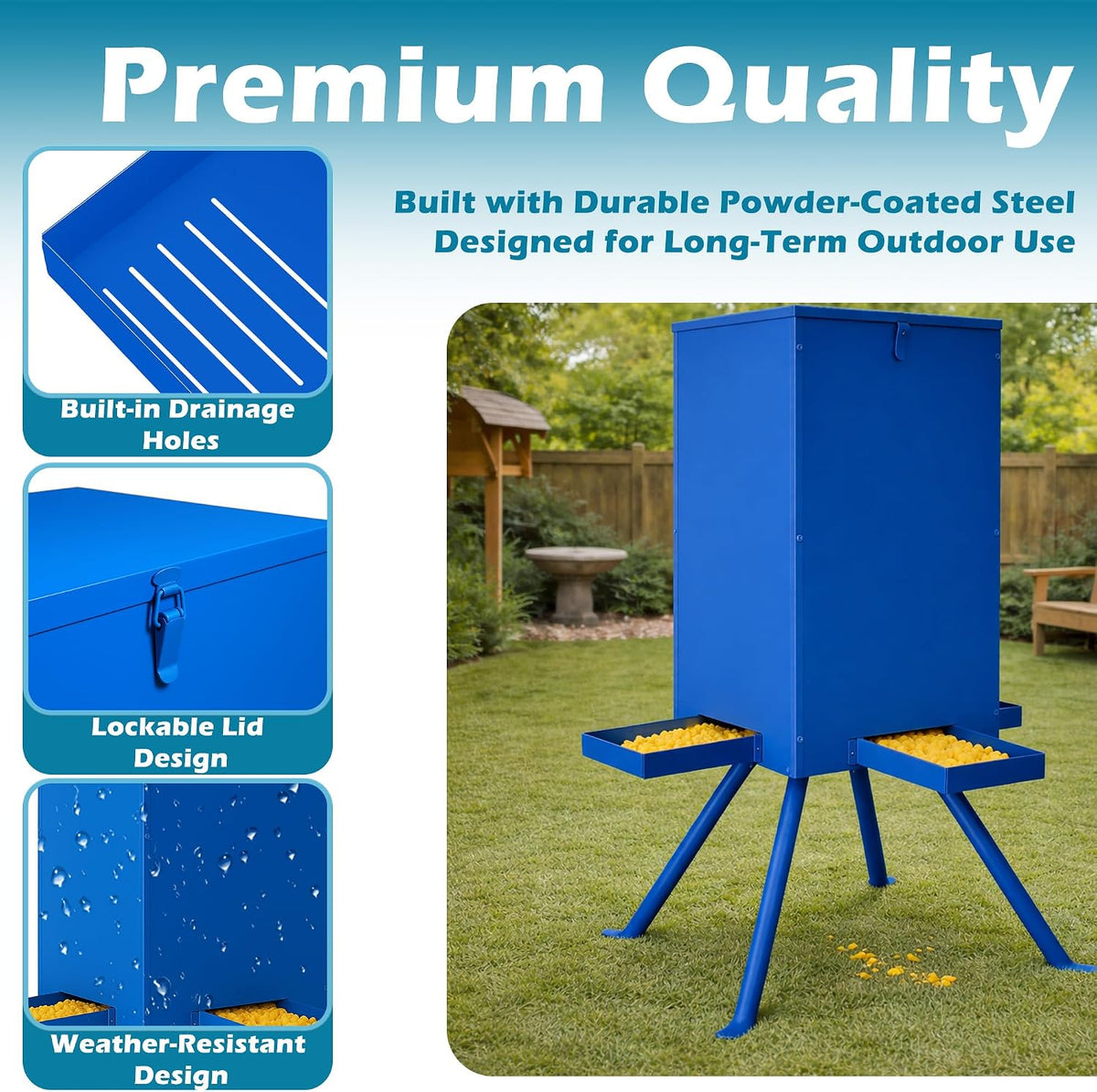 Deer Feeder 60-70 lbs, Weatherproof Deer Feeders, Heavy Duty Metal Gravity Deer Feeder with 4 Feeding Tray and 4-Leg