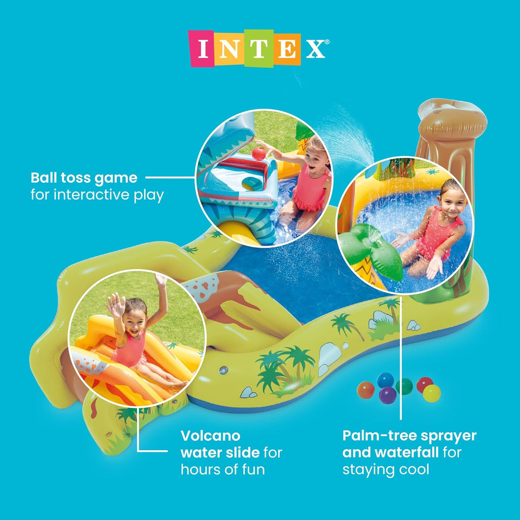 Inflatable Dinosaur Play Center Outdoor Playhouse Inflatable Water Park with Kid Pool Slide, Water Sprayer