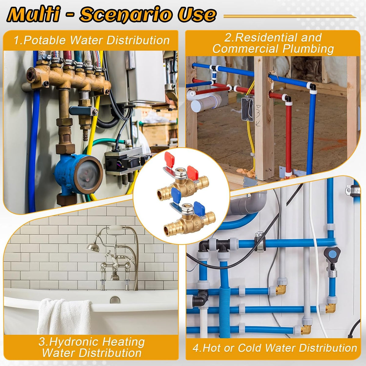 8 Pack 1/2" Pex-A Expansion Ball Valve with Butterfly Level