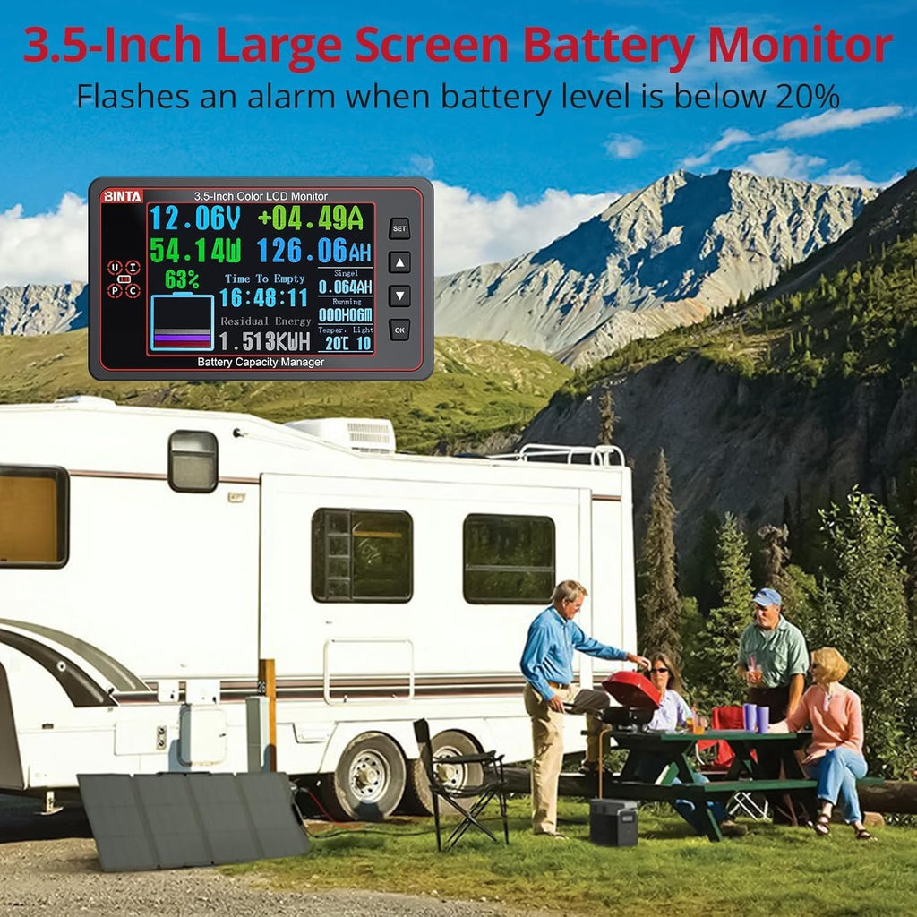 500A Battery Monitor with Shunt, 8-100V 3.5 Inch Color Screen