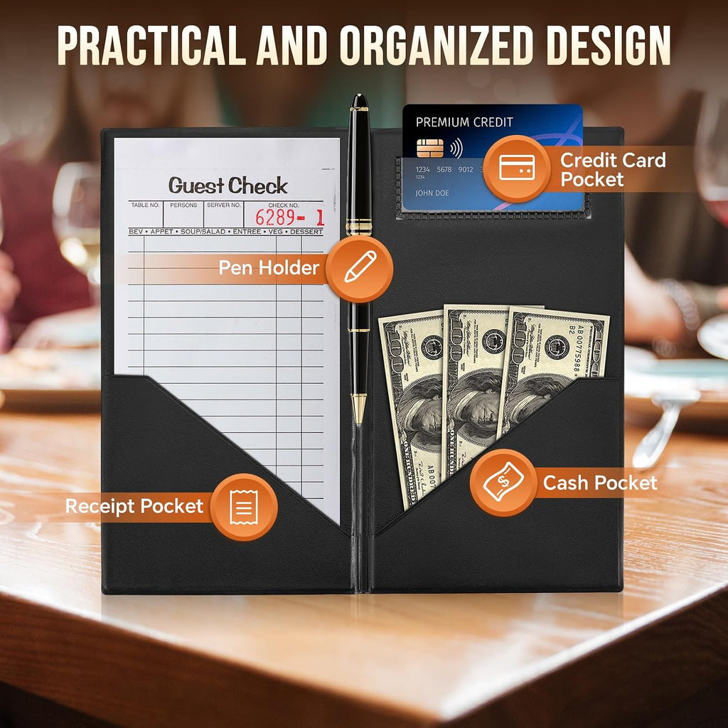 8-Pack Check Presenters 9"x5" PVC Bill Book for Restaurant