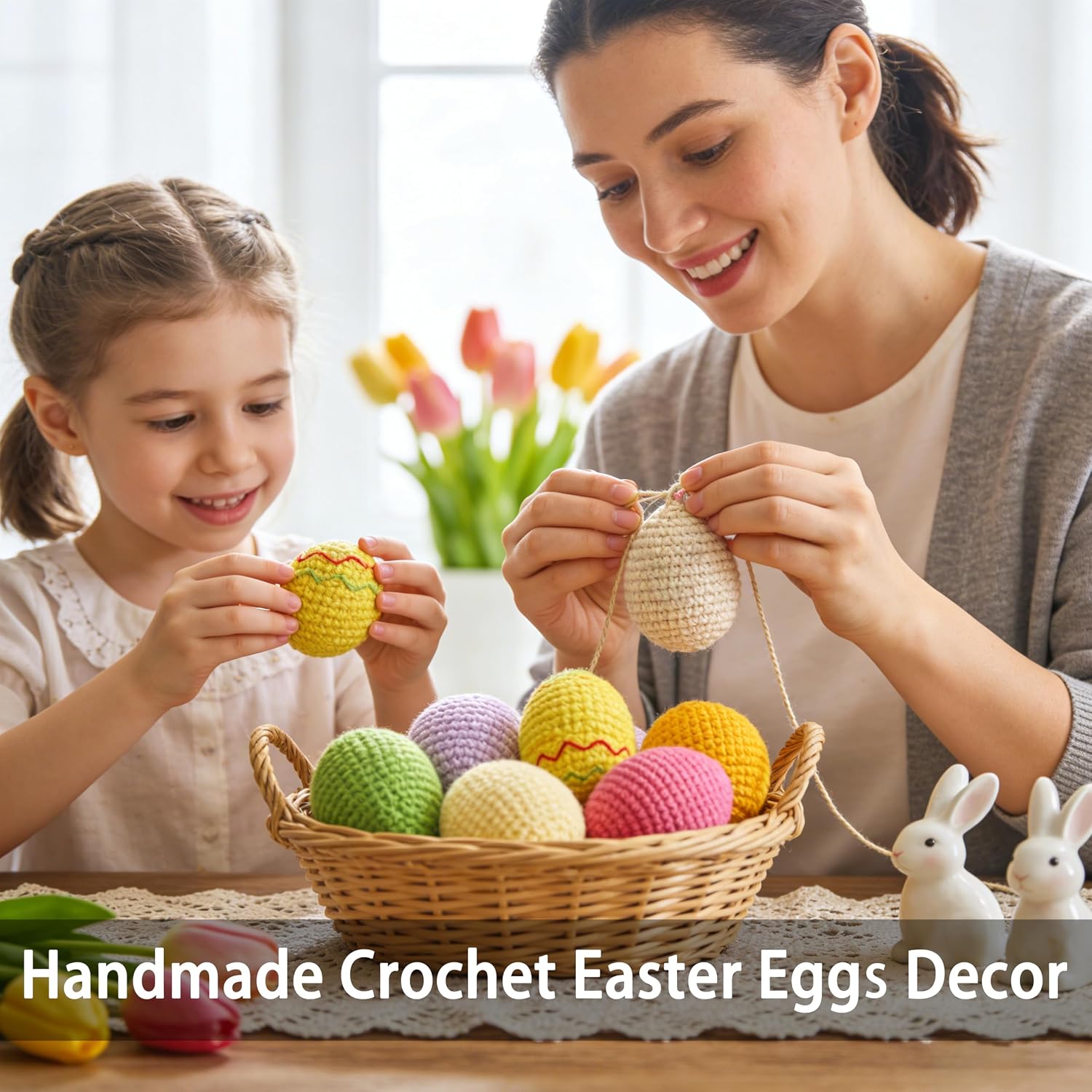 Crochet Easter Eggs Decor 6 Pcs Easter Eggs Decorations Eggs Figurines Porcelain Egg Decorative for Easter Basket
