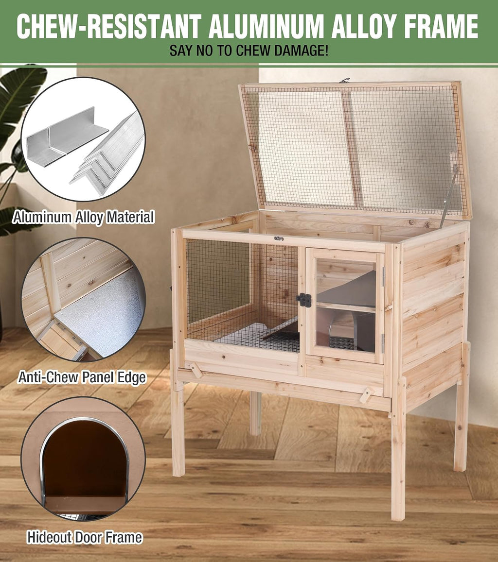 Guinea Pig Cage Indoor with Chew-Proof Edges, Clean Deep Tray | Rabbit cage with leakproof PVC layer, detachable
