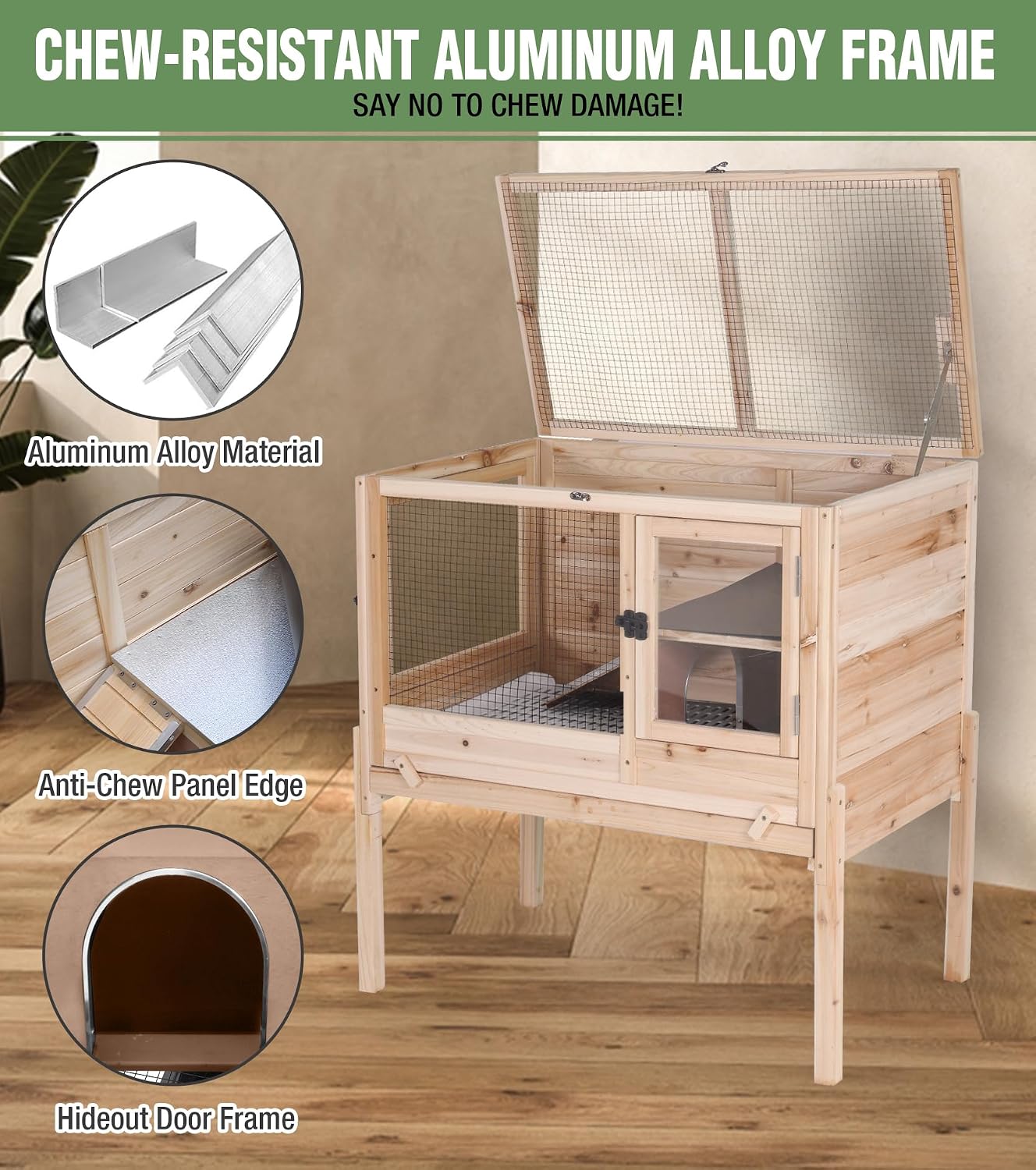 Guinea Pig Cage Indoor with Chew-Proof Edges, Clean Deep Tray | Rabbit cage with leakproof PVC layer, detachable