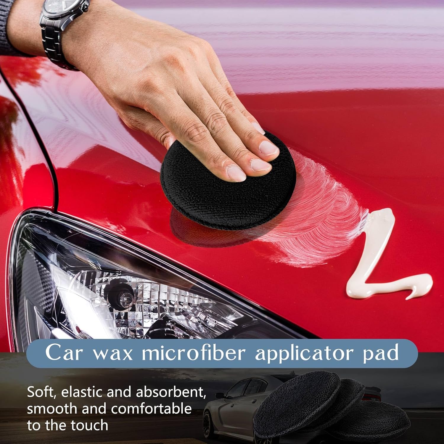 50 Pcs Car Detailing Microfiber Applicator Pad Wax Applicator Wash Microfiber Pads, 5 Inch Diameter (Black)