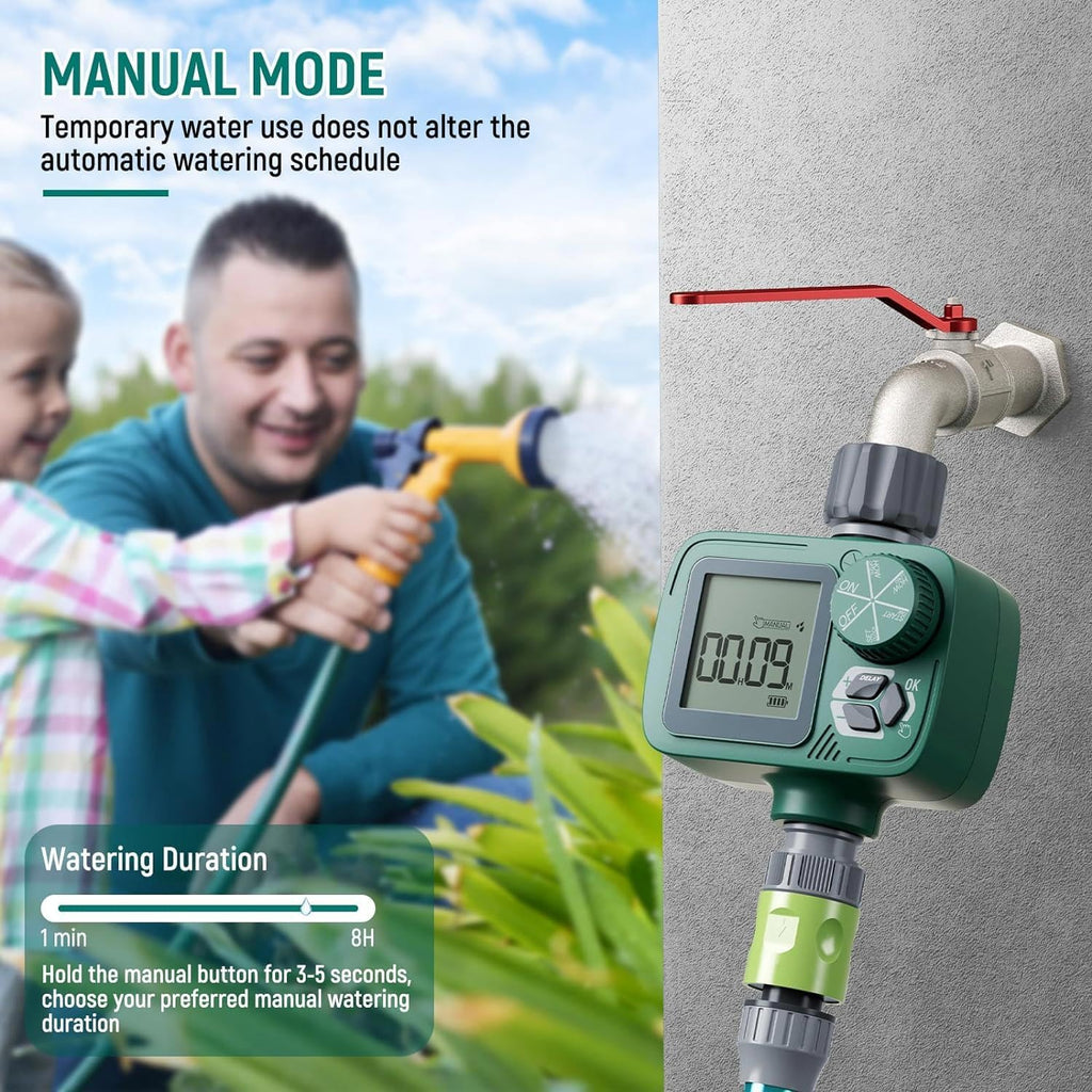 Sprinkler Timer, Programmable Hose Timer with Automatic Watering System | Digital Water Timer with Rain Delay &
