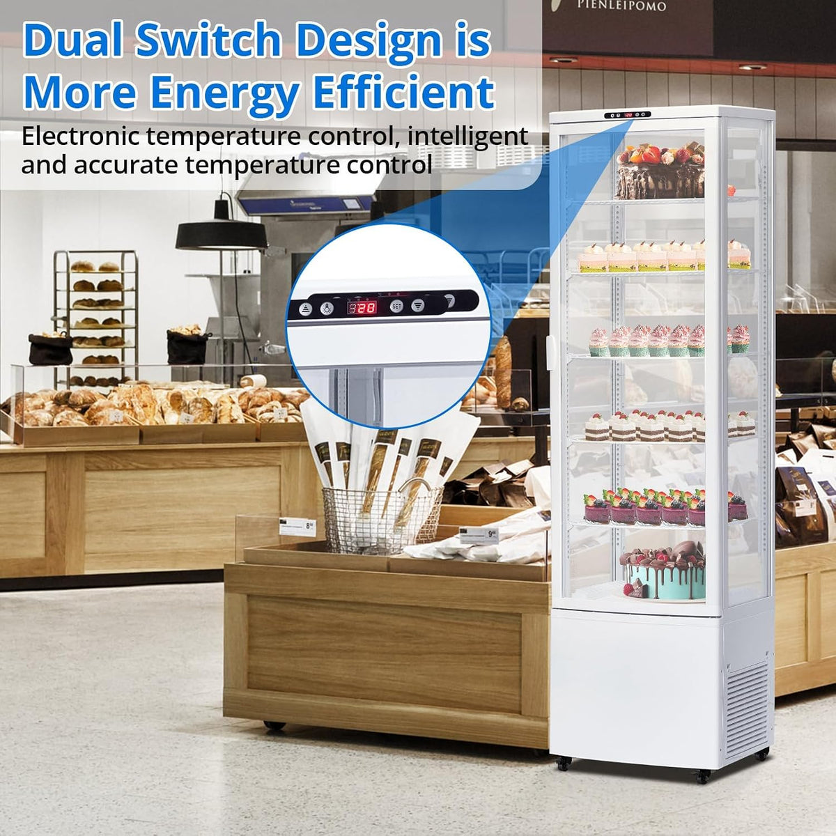 10.5 Cu.Ft Refrigerated Display Case, Floor-Standing Display Refrigerator with LED Light and Adjustable Shelves