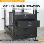 RIVECO 2U Rack Drawer Rack Mount Drawer for 19” Network Equipment & Server Rack Cabinet Lockable Deep Drawer with Key Black