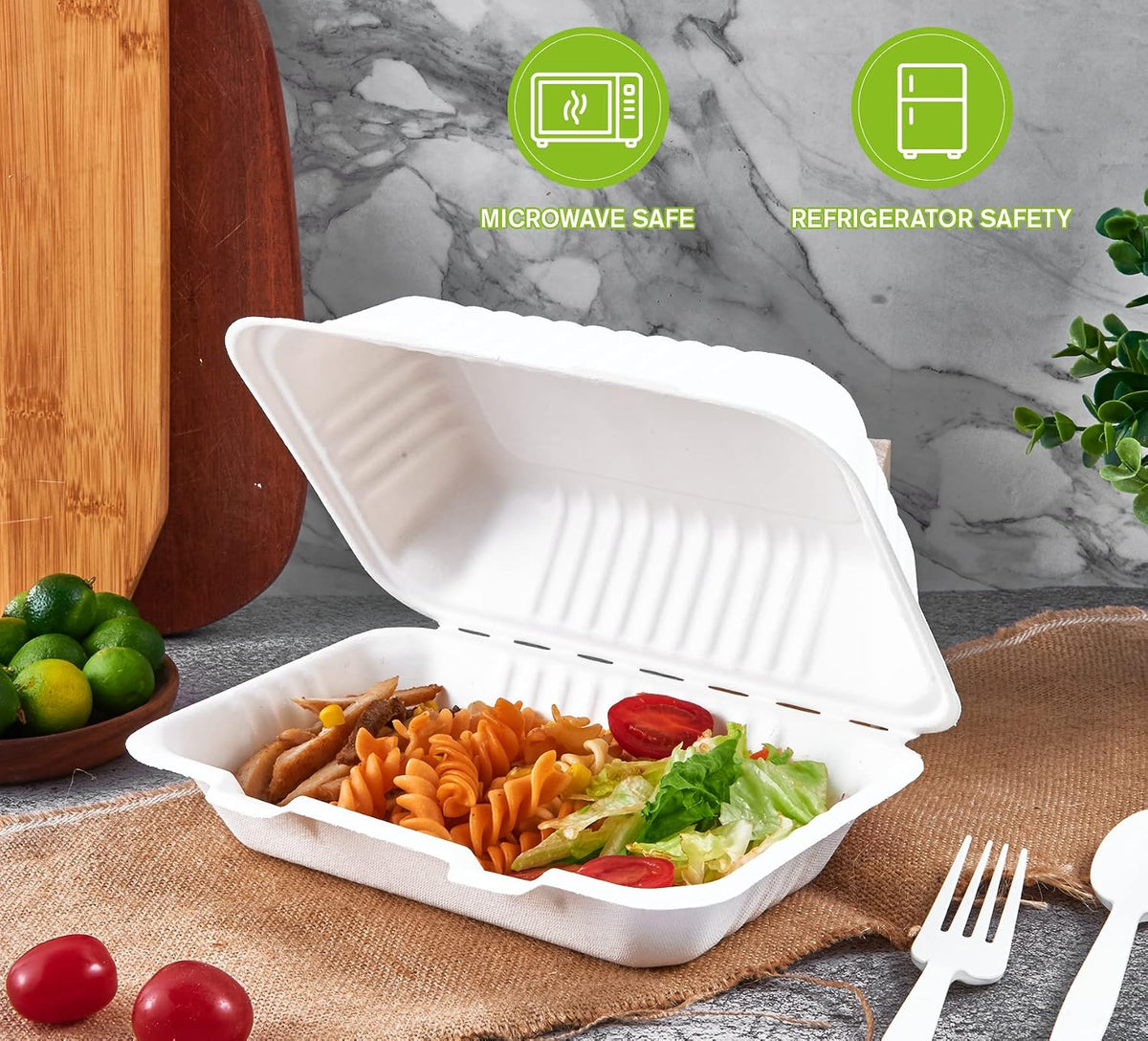 75 Pack Compostable Clamshell Take Out Food Containers, 9x6 inch