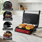 Electric Indoor Panini Press Grill + Sandwich Maker, Red GP0620R