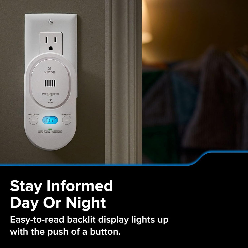 Smart Carbon Monoxide Detector, Plug-in with AA Battery Backup, Real-Time Notifications, 2.4 GHz Wi-Fi Enabled
