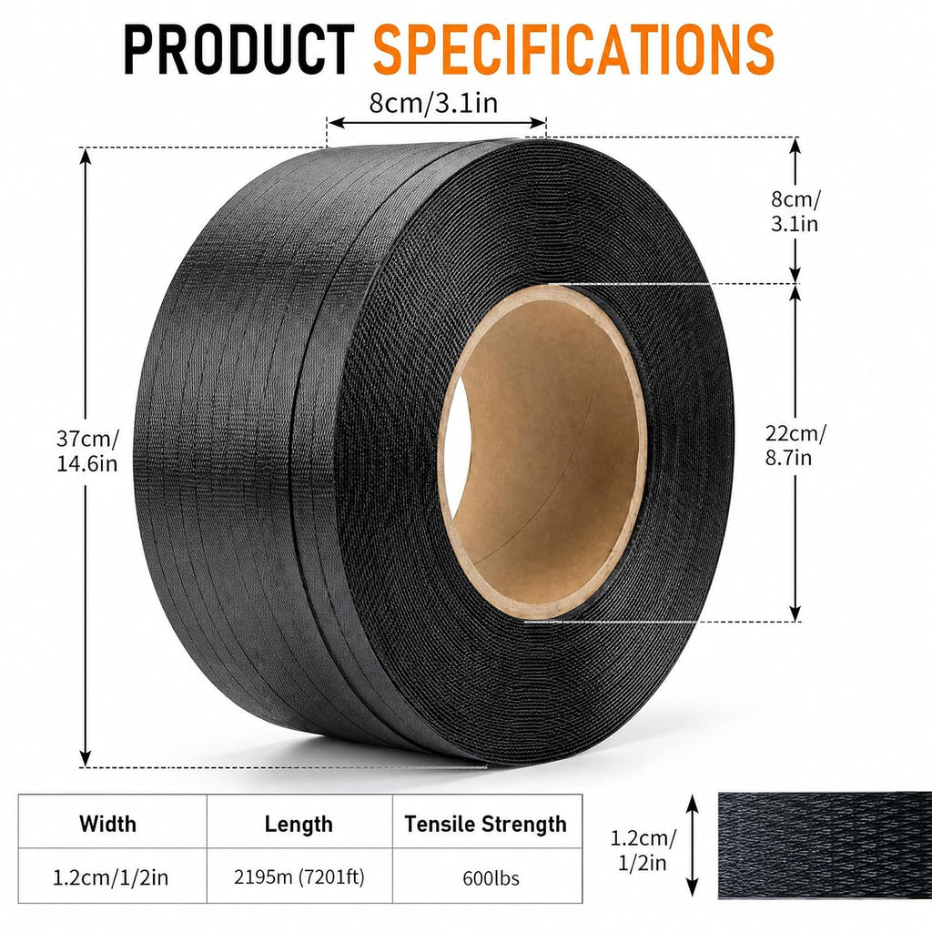 1/2"x7200' Polypropylene Strapping Coil, 0.031"Thick, 600lbs Break Strength