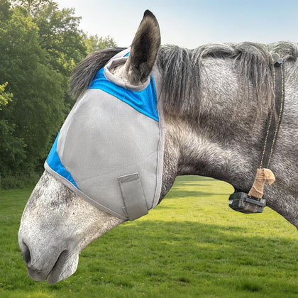 Horse Fly Mask Without Ears, Breathable Mesh UV Protection, Soft Fleece Trim, Adjustable Secure Fit, No Eye Rubbing