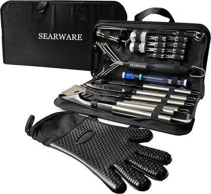 Barbecue Grill Tool Set - Stainless Steel - Strong Durable Design - Heat Resistant Glove & Bristle Free Grill Brush
