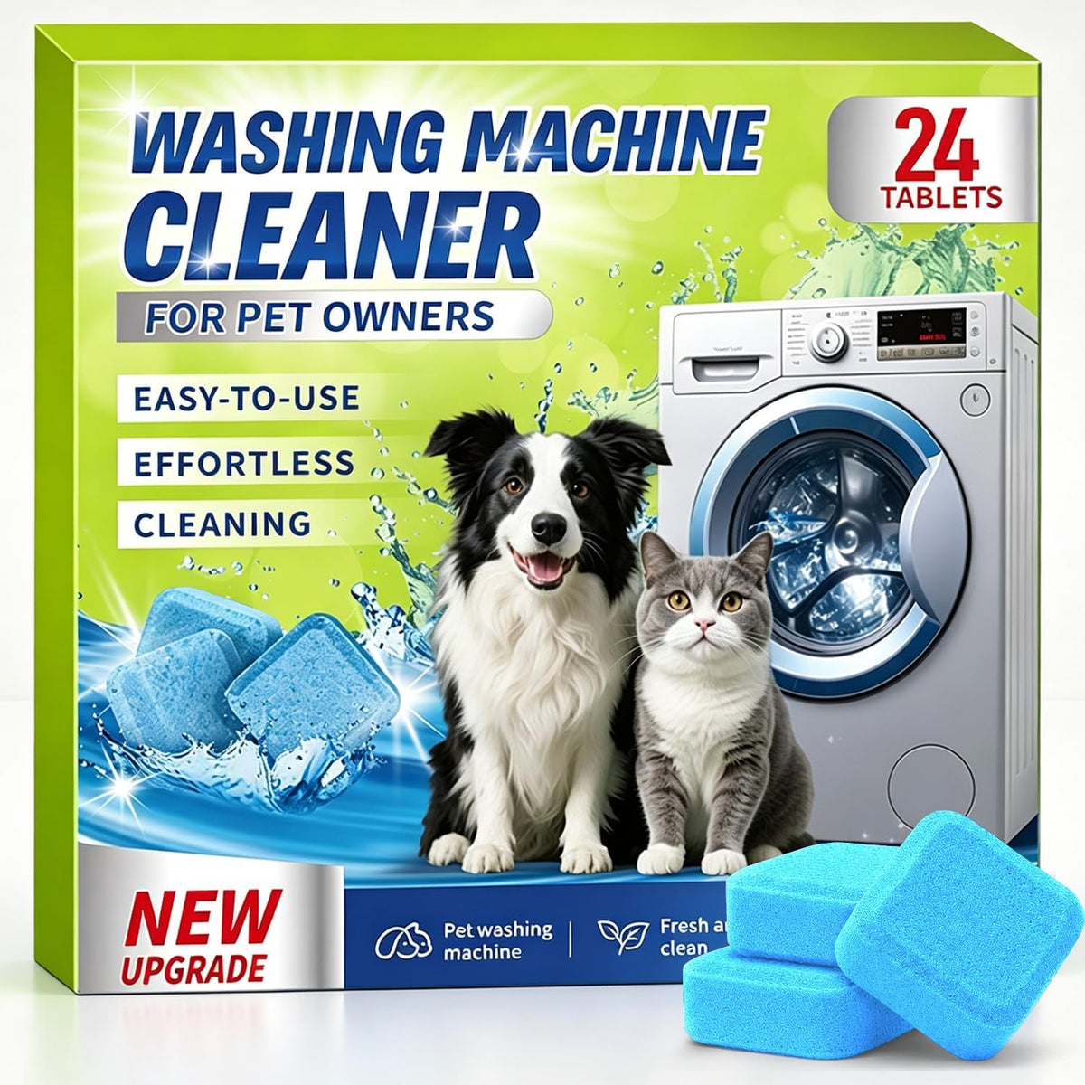 Enzyme Washing Machine Cleaner Tablets for Pet Owners, 24 Count