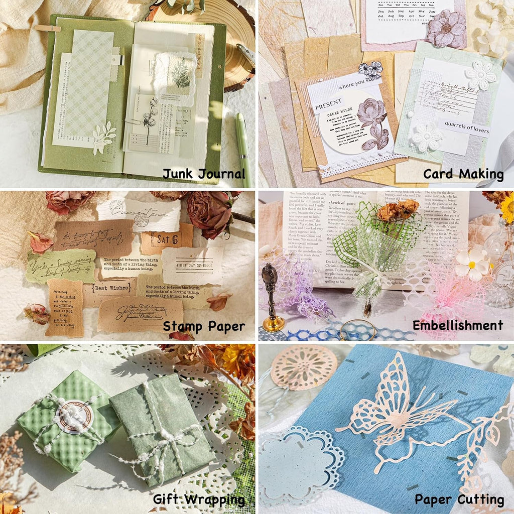 96 Sheets Textured Scrapbook Paper and Mesh Fabric Assorted Set - 6 Pack Mixed Special Paper for Scrapbooking Planner