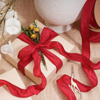 Red Ribbon Wired Christmas Dupioni, 1" x 10 Yards