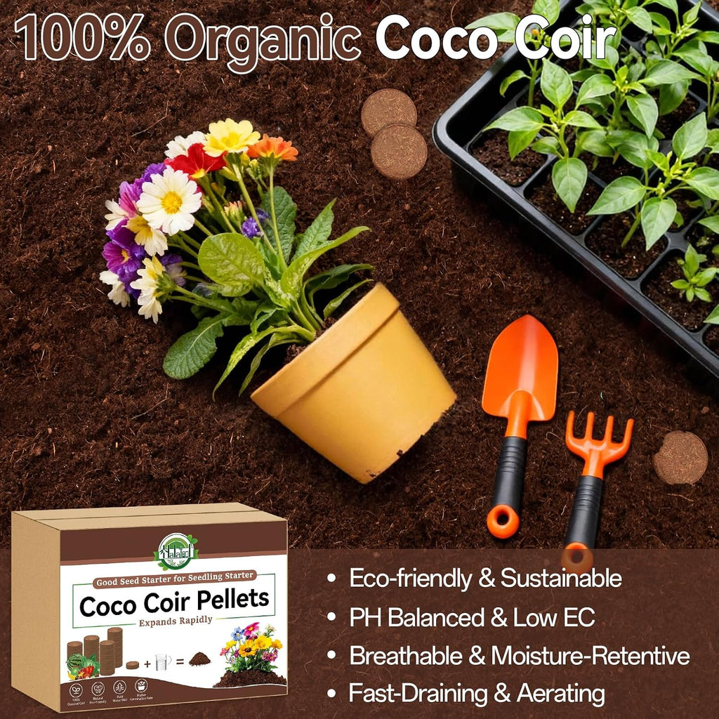 55 Pcs 30mm Compressed Coco Coir Pellets, Seed Starter Soil | 100% Organic, Quick Expanding, Enhanced Aeration