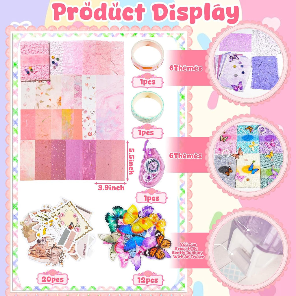 156 Sheets Textured Scrapbook Paper and Mesh Fabric Assorted Set 6 Pack Mixed Special Paper Scrapbook Tape and