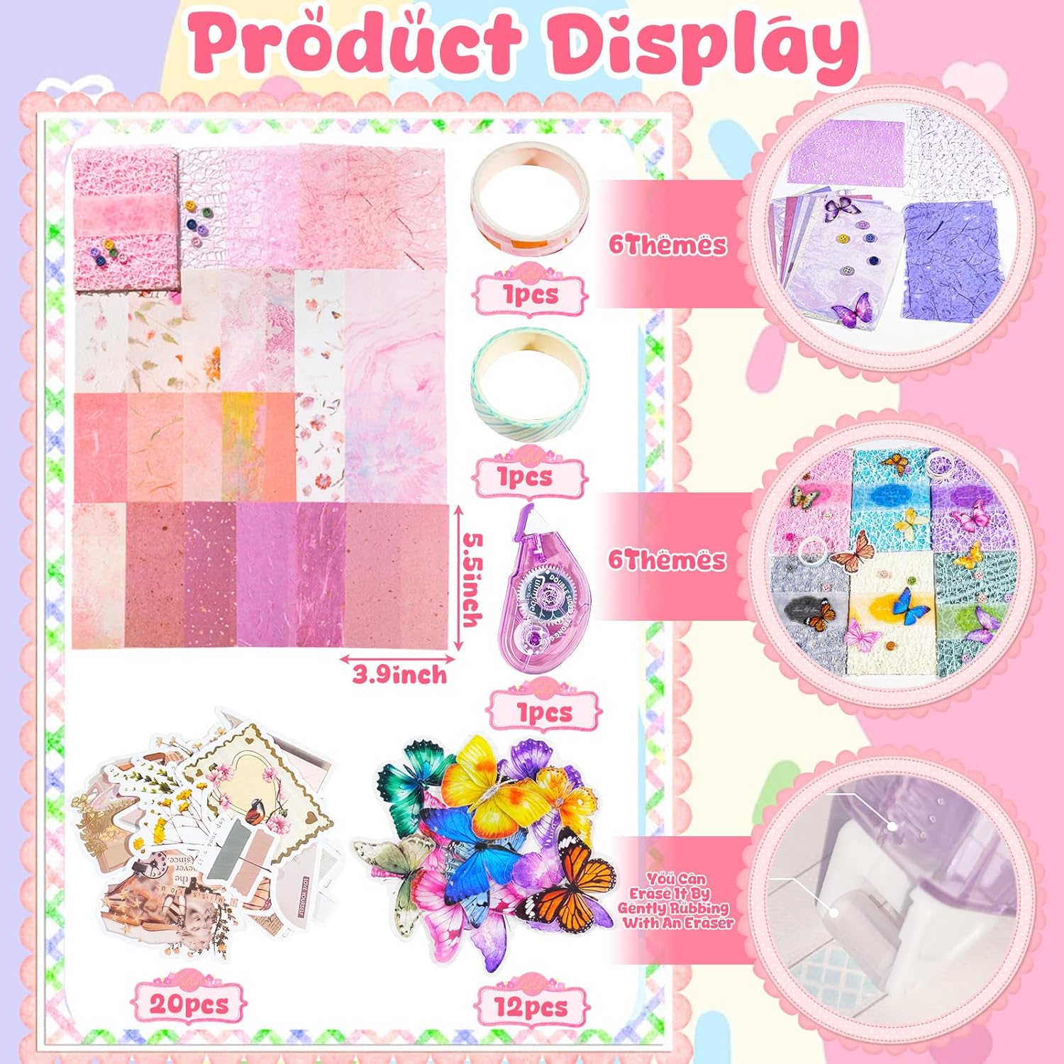 156 Sheets Textured Scrapbook Paper and Mesh Fabric Assorted Set 6 Pack Mixed Special Paper Scrapbook Tape and