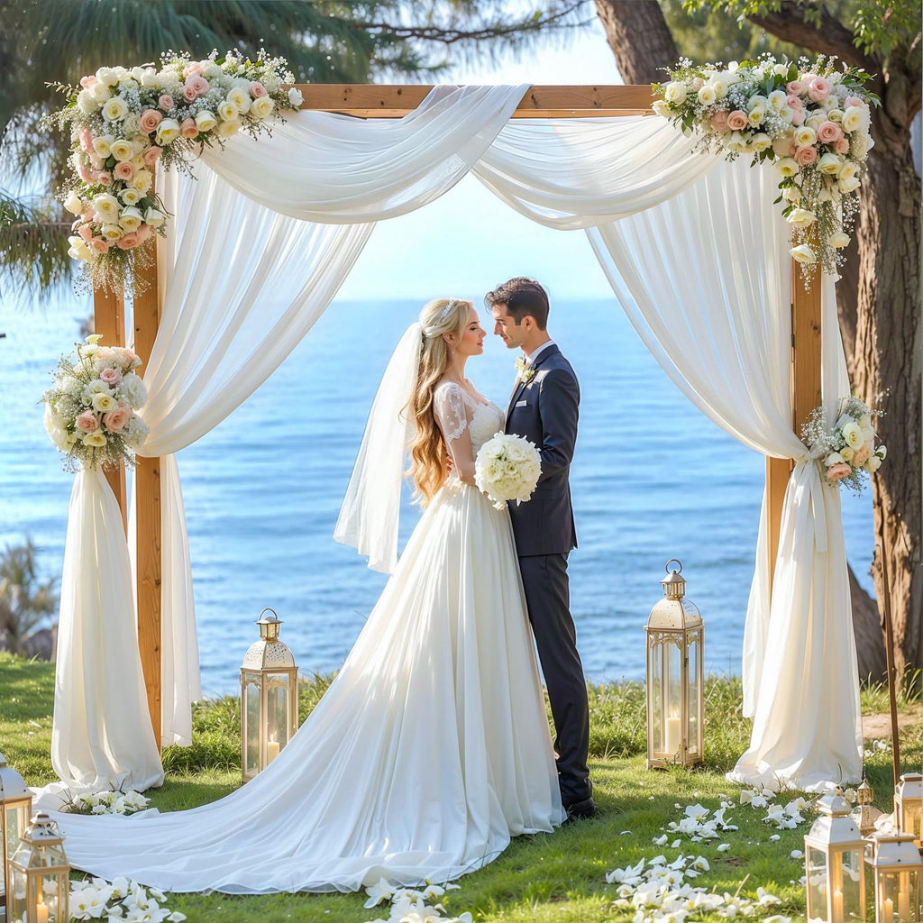 Wedding Arch Draping Fabric 28" x 19 ft White Sheer Curtain Backdrop Drapes