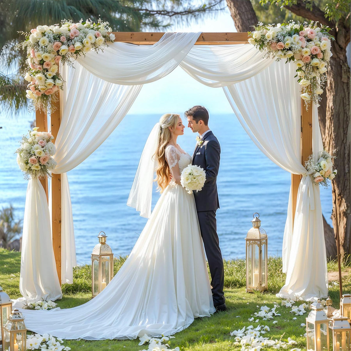 Wedding Arch Draping Fabric 28" x 19 ft White Sheer Curtain Backdrop Drapes