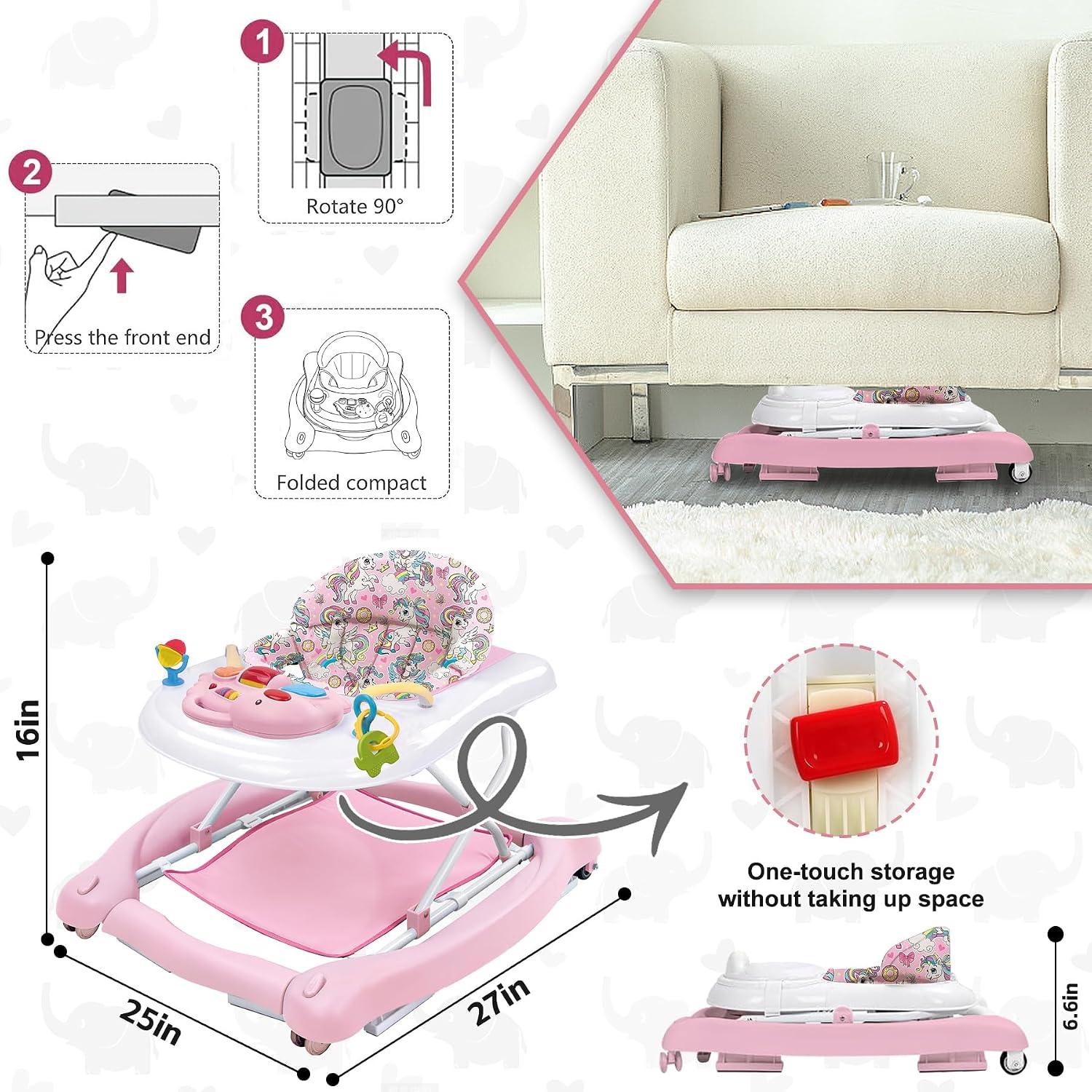 Foldable Baby 5-in-1 Activity Walker - Rocker, Activity Center, Bouncer, Seat Walker, Push Walker - Adjustable Speed