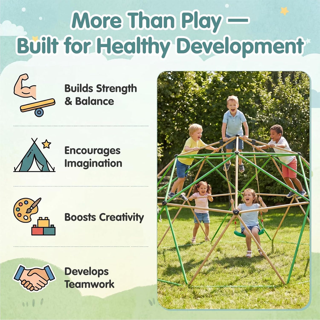 13FT Climbing Dome with Hammock and Swing, Outdoor Jungle Gym for Kids, Geometric Dome Climber Supporting 880 Lbs