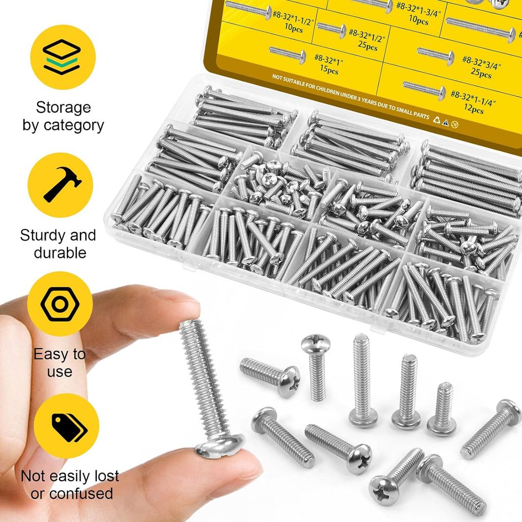 115PCS #8-32 Phillips Pan Head Machine Screws Bolts Assortment Kit