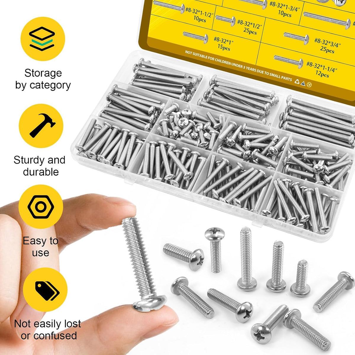 115PCS #8-32 Phillips Pan Head Machine Screws Bolts Assortment Kit