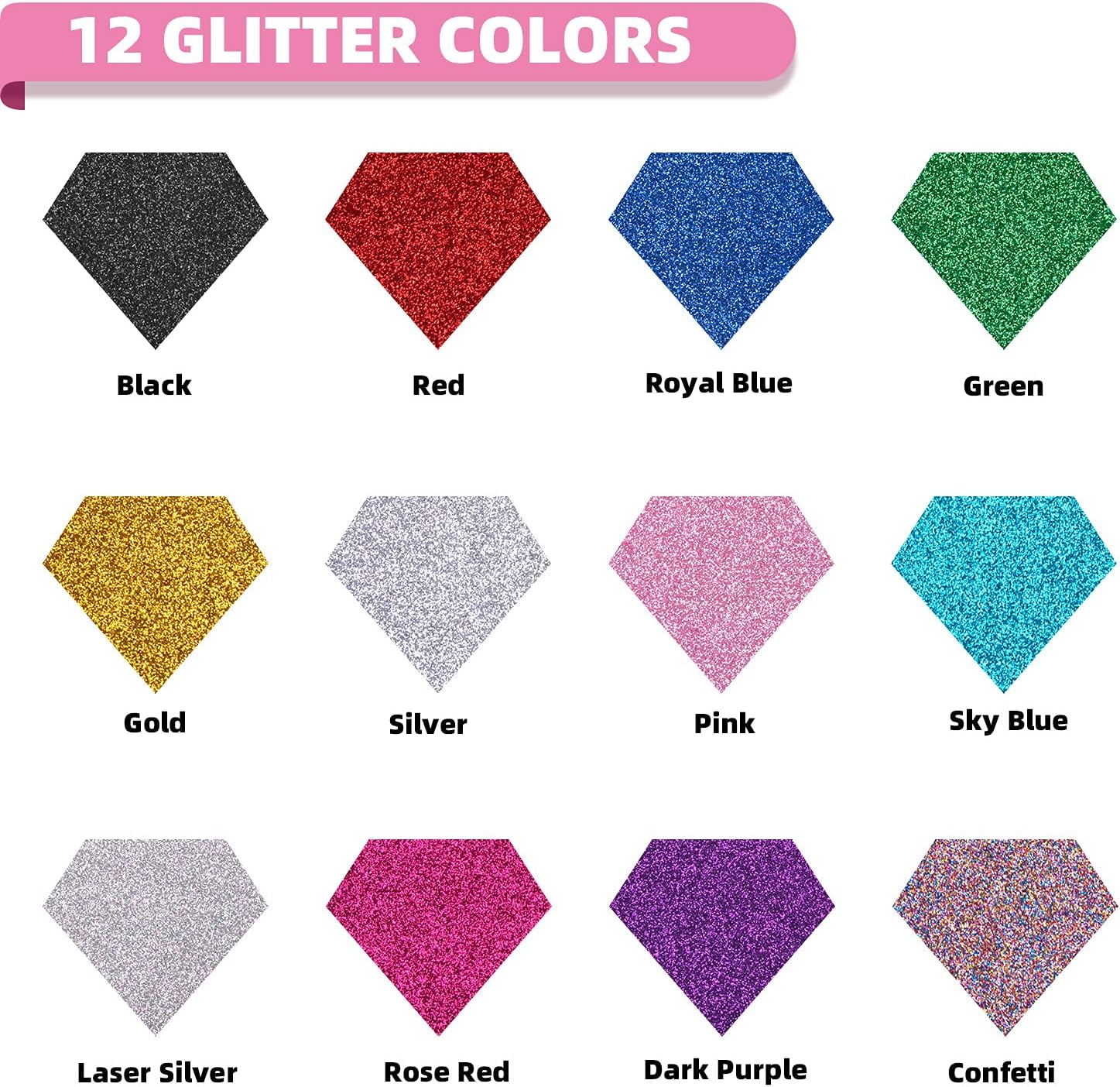Glitter HTV Heat Transfer Vinyl Bundle, 10" x 5FT, 12 Rolls | Glitter Iron on Vinyl, Easy to Cut Iron on Vinyl for