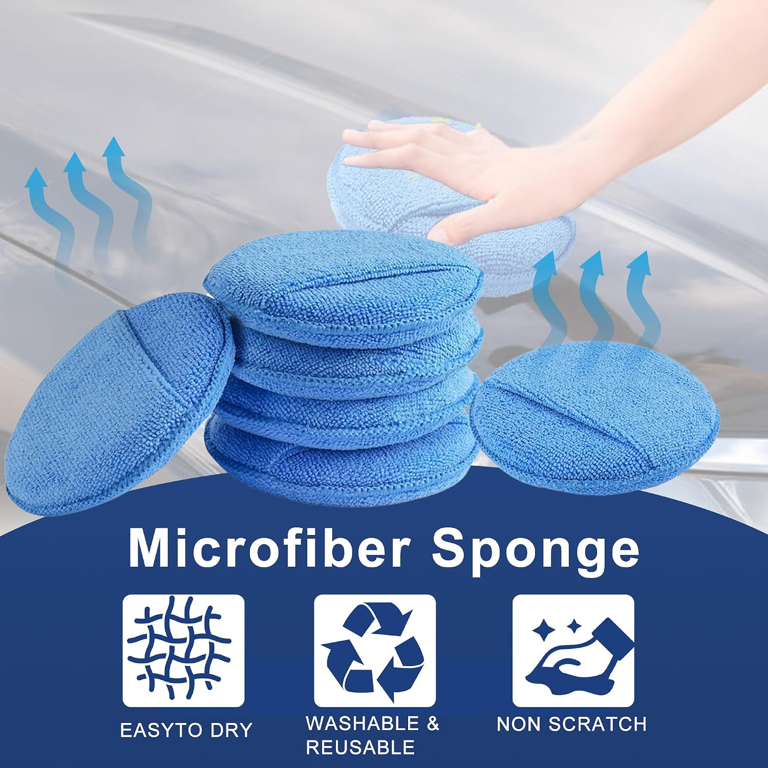 Microfiber Wax Applicator Pad, 5" 6 Pack Blue with Finger Pocket for Cars Trucks Motorcycles