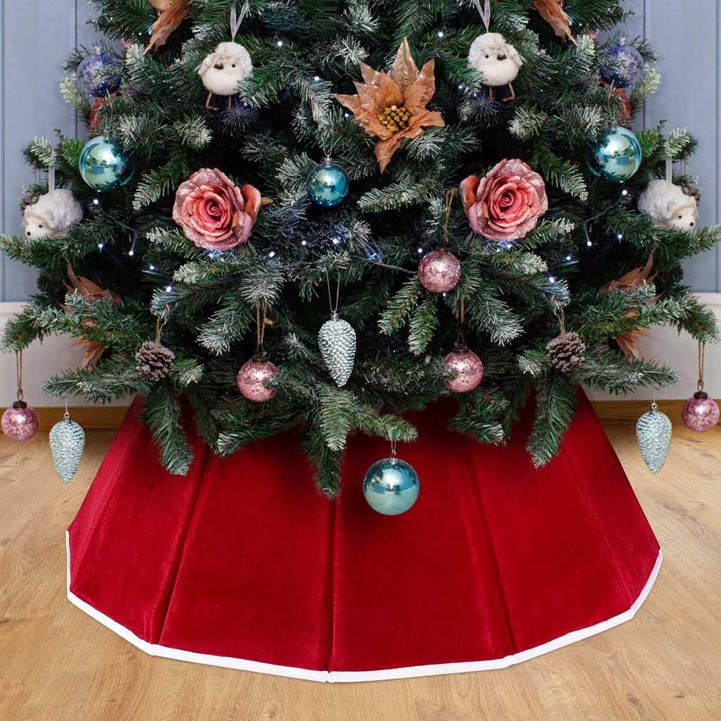 Christmas Tree Collar Red Velvet Christmas Tree Ring Foldable Xmas Trees Skirt for Artificial Trees Base Stand Cover