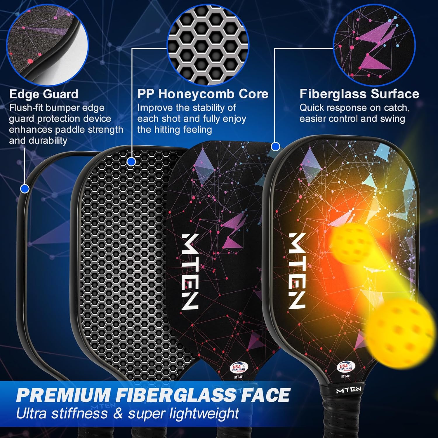 Pickleball Paddles Set of 2/4/1, USAPA Approved Fiberglass Rackets | Lightweight Set for Men, Women, Beginners &