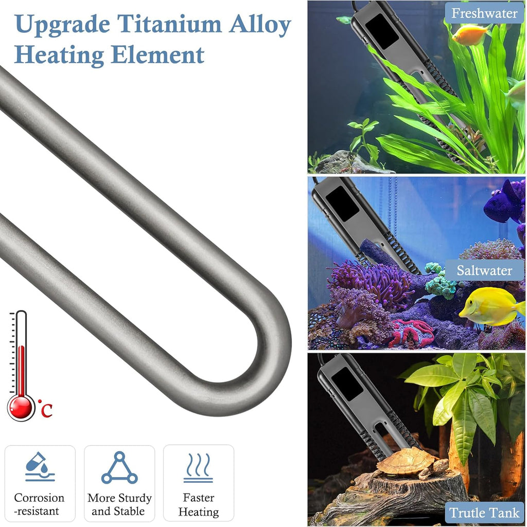 600W 800W Titanium Aquarium Heater with Digital Controller, Submersible Aquarium Heater with Overheating Protection