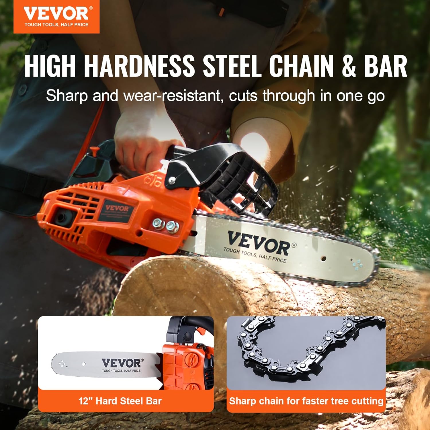 25.4 CC 2-Cycle Top Handle Gas Powered Chainsaw 12 Inch Petrol Handheld Cordless Chain Saw for Tree Wood Cutting