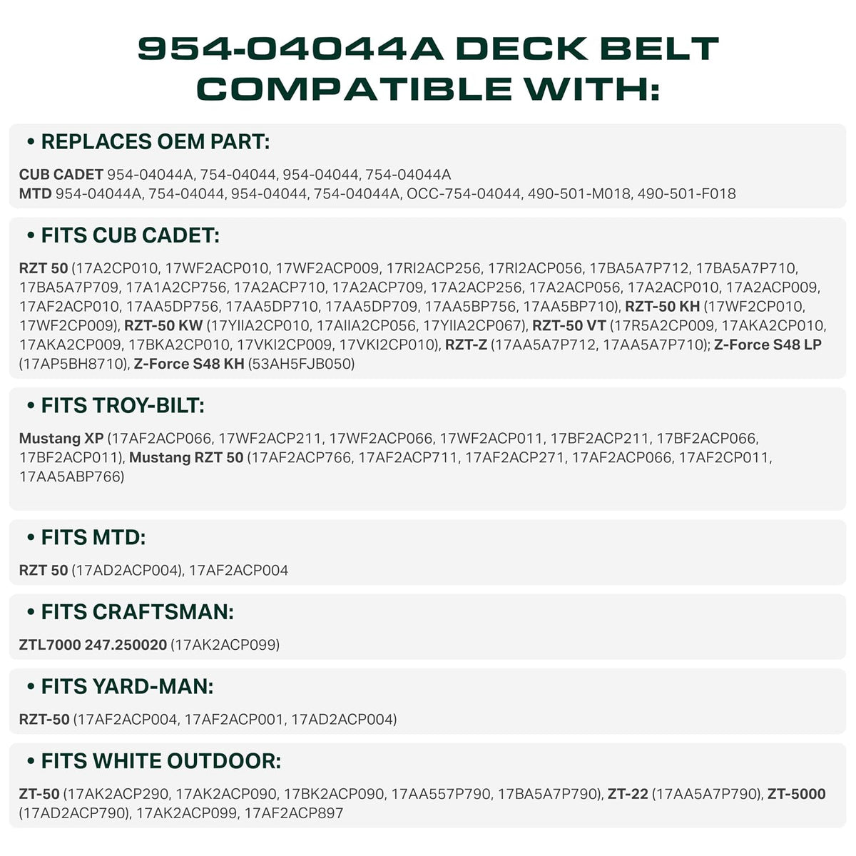 UDC Parts 954-04044A Cub Cadet 50 Inches Deck Belt Replacement, 1/2" x 134"